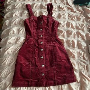 Burgundy Corduroy Overall Dress
